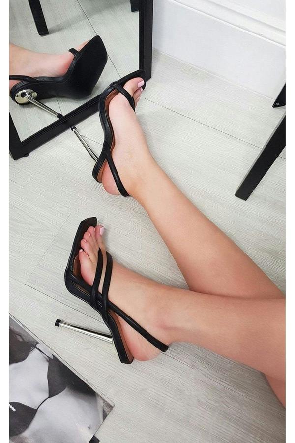Lucinda Faux Leather Strappy High Heels - Black