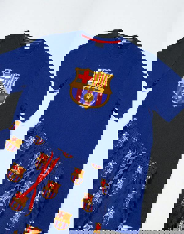 FC Barcelona Mens Black Logo Short Sleeve Long Leg Pyjama Set