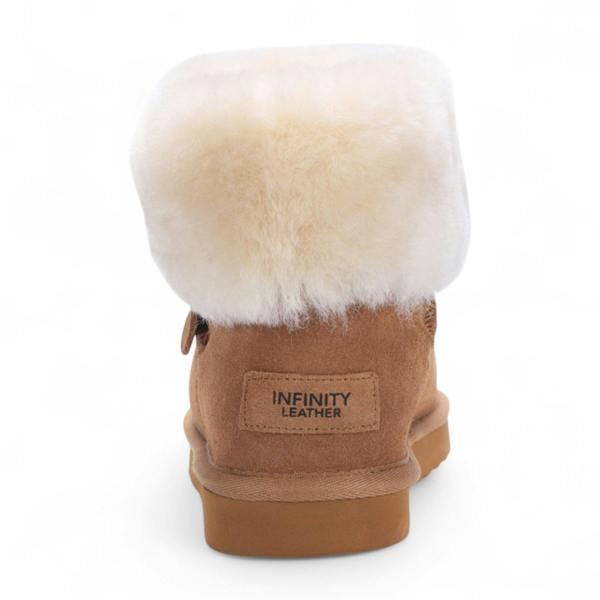 Infinity Leather Women's Genuine Sheepskin Tan Suede Ankle Bootie Winter Boots - Granite