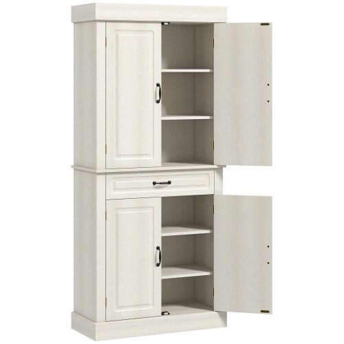 Wyld Haus Tokeri Wooden Cream White Tall Kitchen Pantry Cabinet 4 Doors And Storage Shelves