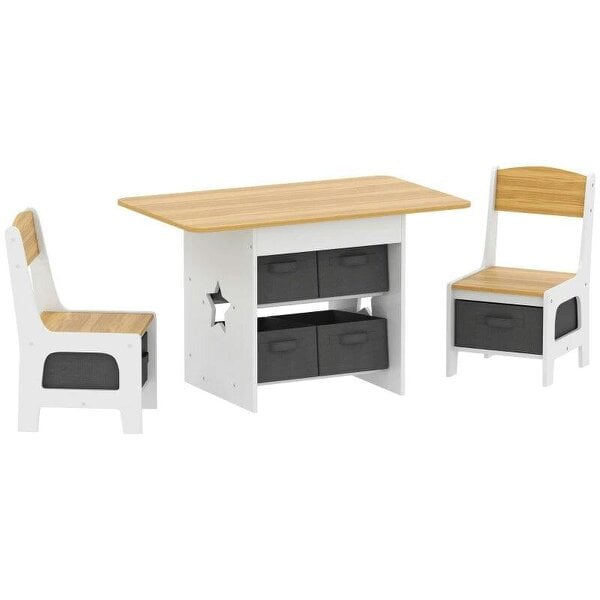 Bobobiy Kids Table and Chair Set, Toddler Table and 2 Chairs Set with 6 Removable Drawers, for Boys Girls Ages 3-8, Natural