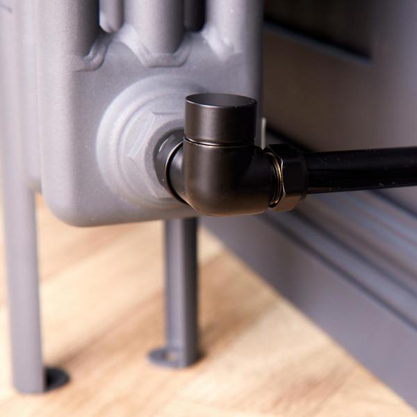 Flode Corner Round Manual Radiator Valve Pack | 15mm x 1/2″ | Satin Black