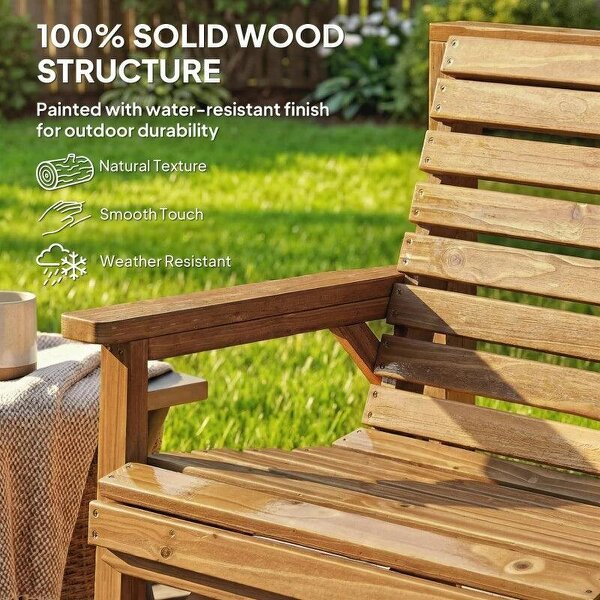 Wooden Garden Furniture Set , 1 Chair, 1 Bench and Detachable Table, Natural Wood Finish