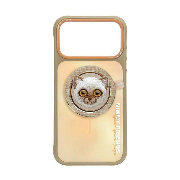 Nimmy Friends Nimmy Big Eye Cute Pet Siamese Cat Face Case with Detachable MagSafe Grip for iPhone 17 Pro Max 6.9" Brown Orange