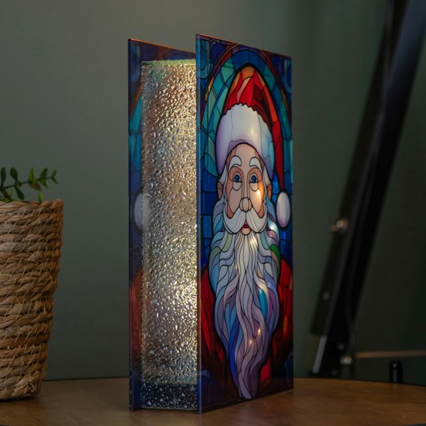 Samuel Alexander 28cm Battery Powered Light up Glass Christmas Decoration with Santa & Warm White LEDs