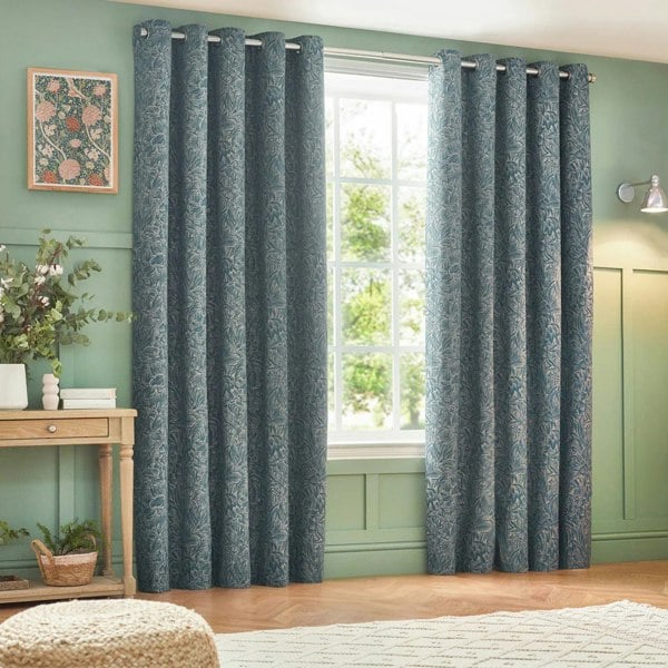 Wylder Nature Grantley Jacquard Eyelet Curtains - Wedgewood