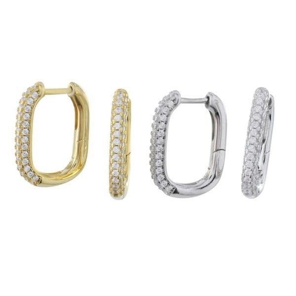 Large CZ Rectangle Hoop Earrings - Reeves & Reeves