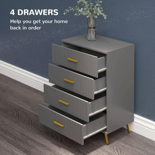 Wyld Haus Zine Wooden Grey And Gold Tone 4 Drawer Embossed Dresser