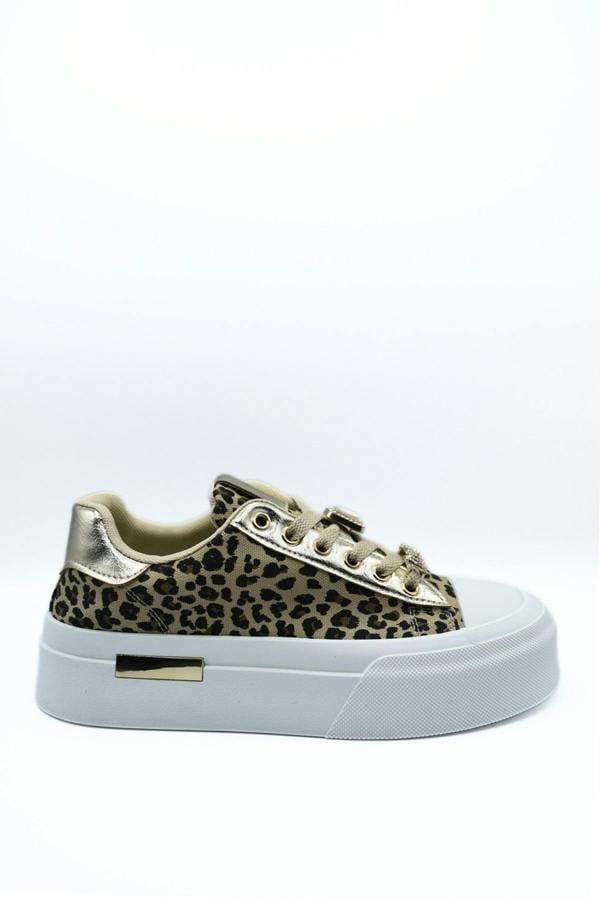 Angelah Lace Up Love Platform Trainers - Leopard