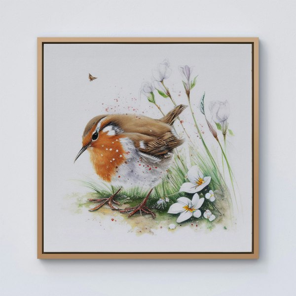 Warren Reed Robin And Daisies Watercolour Framed Canvas