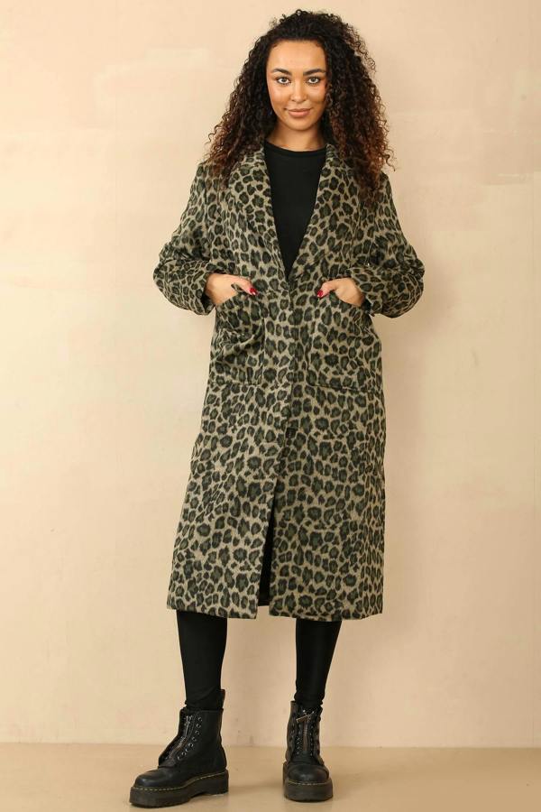 Chic Leopard Print Longline Coat - Elaina Fashion