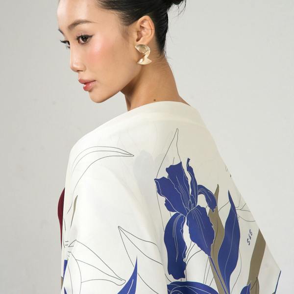 Navy Botanical Twill Silk Scarf – Printed Mulberry Silk, Office Wrap & Gift