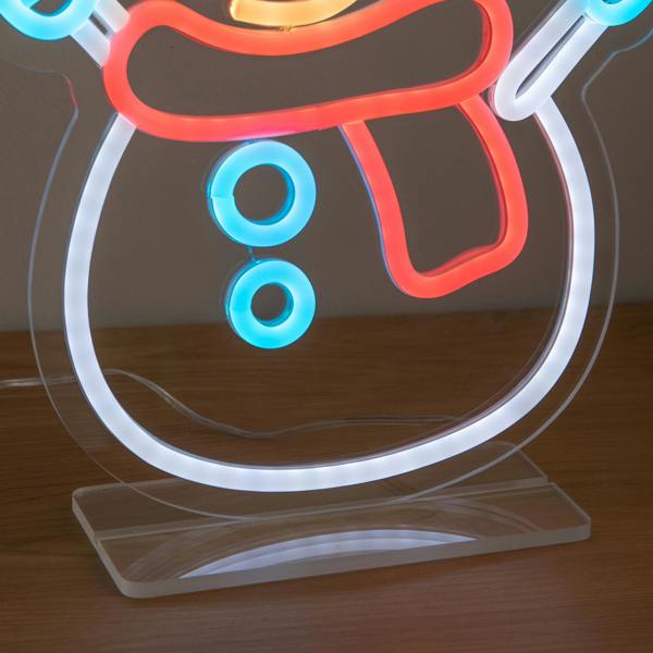 Samuel Alexander 30cm Snowman Neon-Style Light Up Christmas Decoration with USB Power Cable