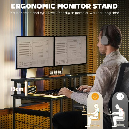 Wyld Haus Vevano 138.5cm Black L Shaped Work Desk With Integrated LED Lighting