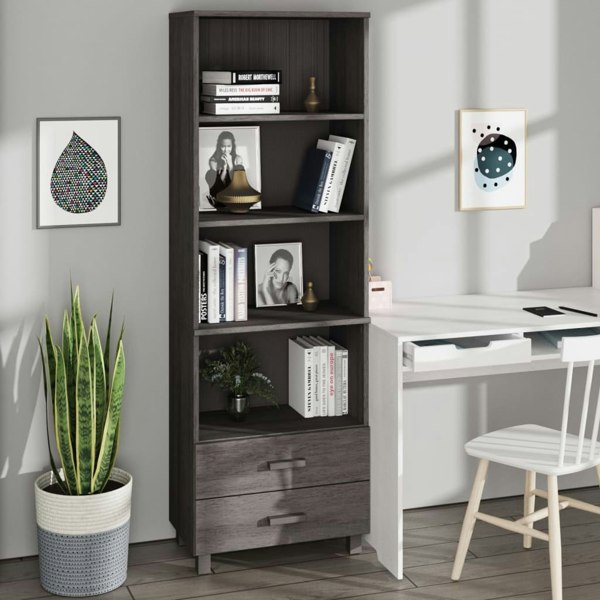 Berkfield Highboard HAMAR Light Grey 60x35x180 cm Solid Wood Pine