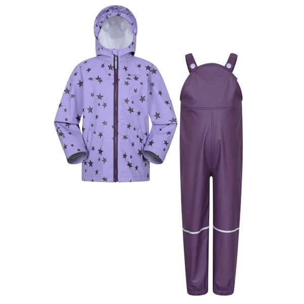 Mountain Warehouse Girls Raindrop Dinosaur Waterproof Jacket And Trousers Set - Purple