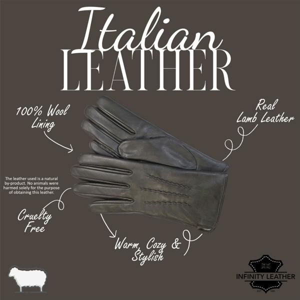Infinity Leather Womens Italian Leather Winter Stitch Line Design Soft Wool Lining Gloves - L-GLV-301