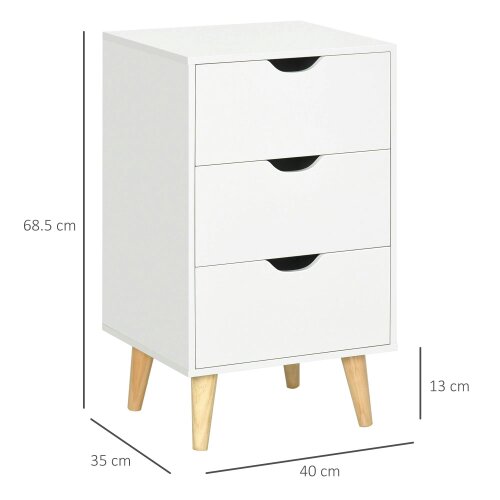 Wyld Haus Rato White Bedside Table With 3 Drawers And Narural Wood Legs