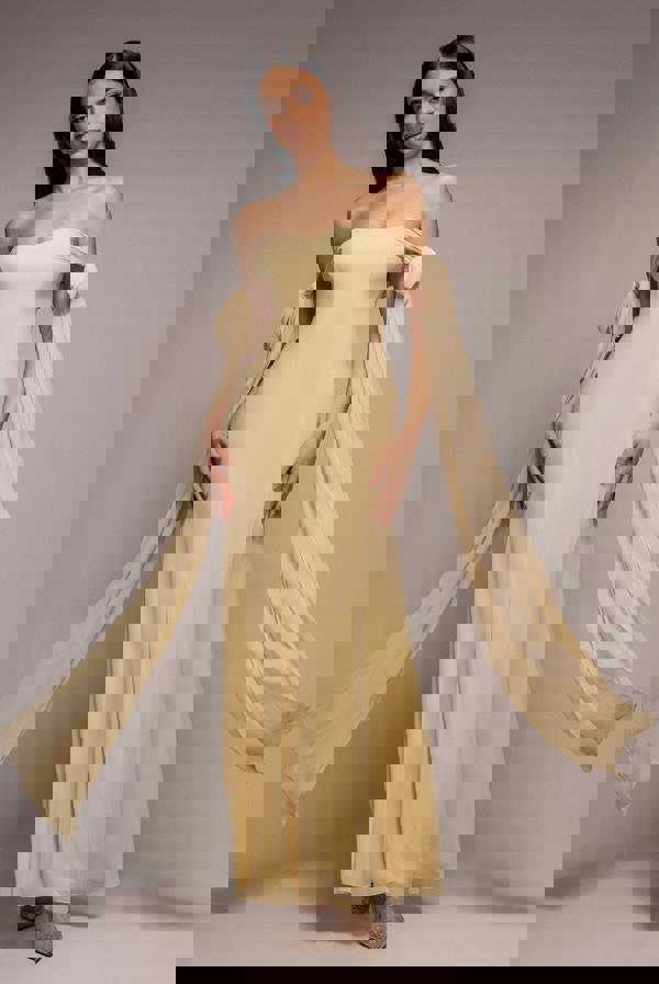 Multiway Cape Chiffon Sweetheart Maxi Dress - Butter Yellow DR4848