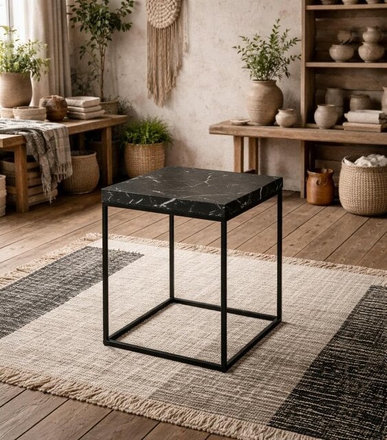 Wyld Haus Hazelmere Black Marble Marquina Coffee Table Black Metal Legs