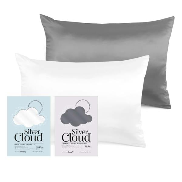 Silver Cloud Beauty Silver Cloud White & Charcoal Satin Pillowcase Twinpack