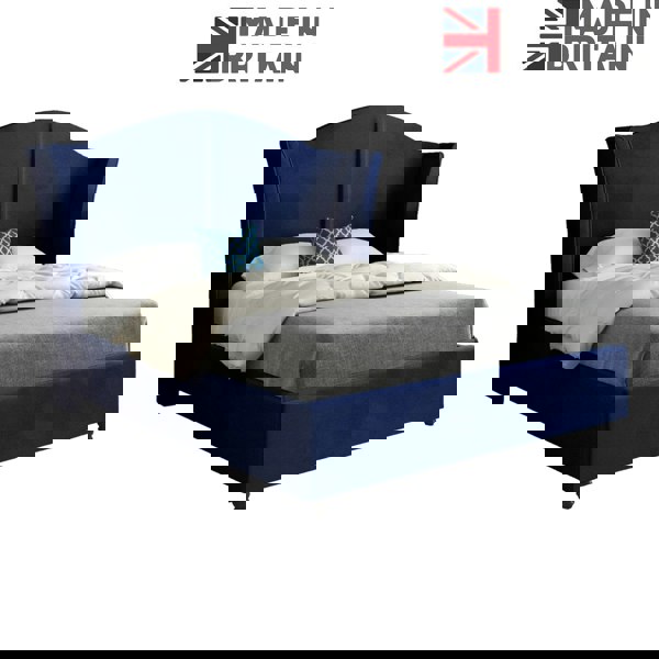 Casa Magna Zampa Curved Top Curved Winged Upholstered Soft Velvet Bed Frame - Blue