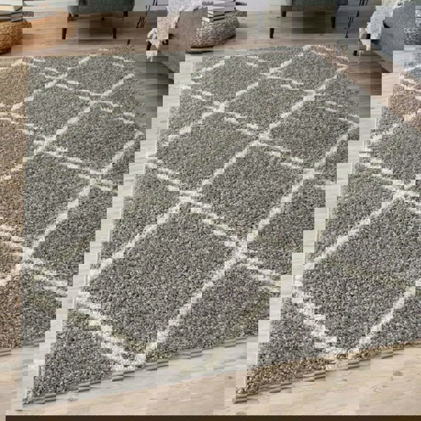 Diamond Design Thick Shaggy Area Rugs Grey
