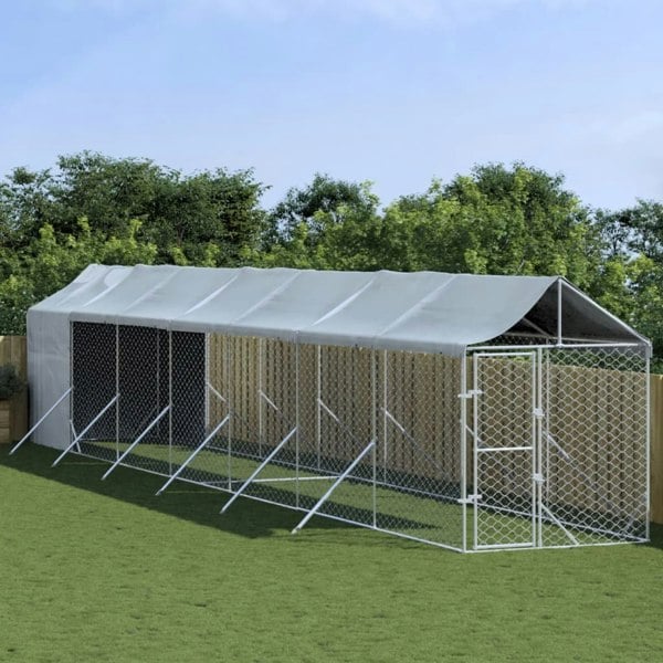 Berkfield Outdoor Dog Kennel with Roof Silver 2x14x2.5 m Galvanised Steel