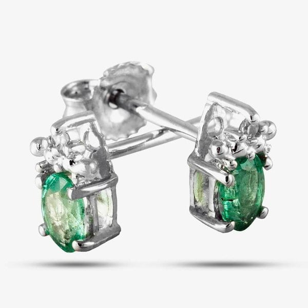 T. H. Baker 9ct White Gold Emerald and Diamond Stud Earrings ve04846 9kw-em