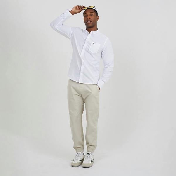 Brave Soul White Cotton Long Sleeve Oxford Shirt - White Image 3