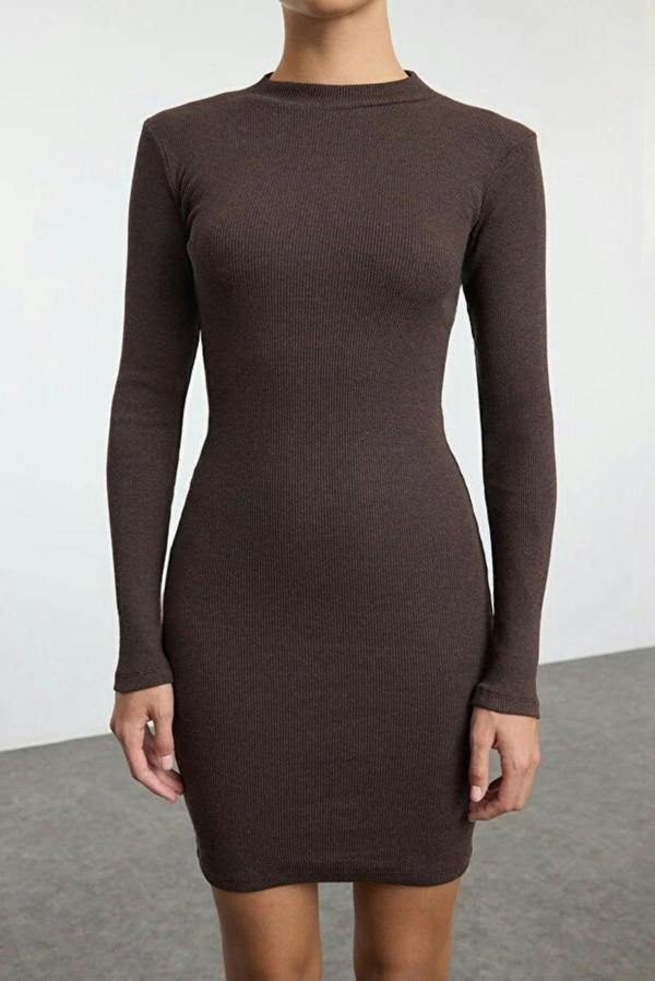 WOVCOR Fitted Mini Stand-Up Collar Knit Pencil Dress