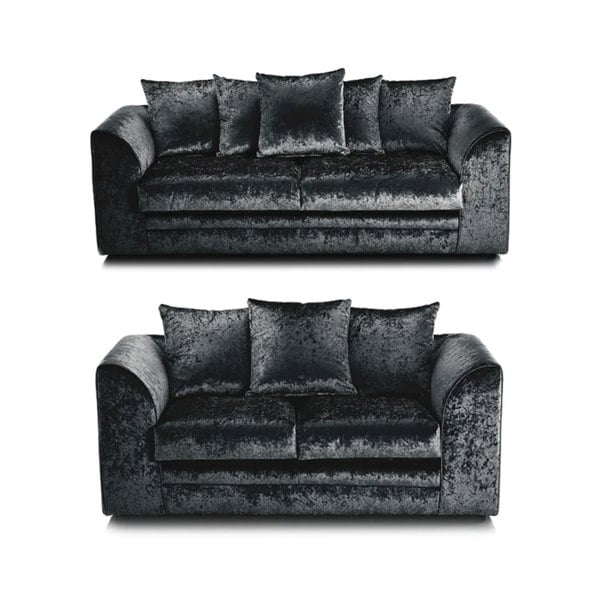 Dylan Crushed Velvet 3+2 Seater Fabric Sofa in Black