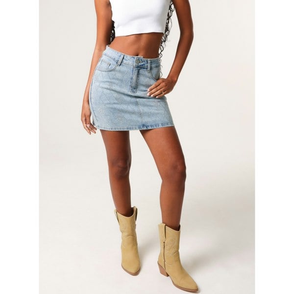 Pink Vanilla Rhinestone Denim Skirt