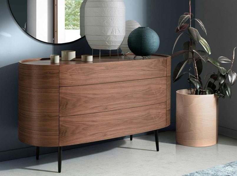 Angel Cerdá Walnut and black steel chest of drawers 7075