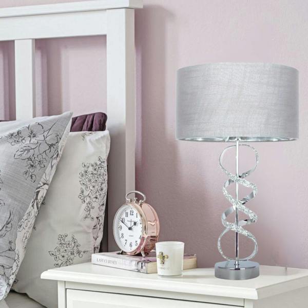 Pagazzi Lighting Gabriella Diamonte Twist Table Lamp 1 Light with Grey Shade