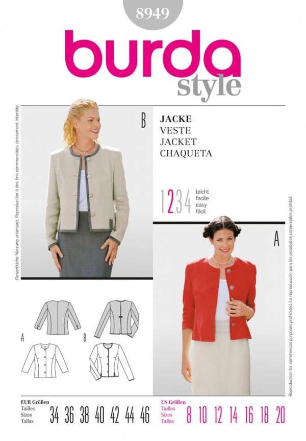Burda Sewing Pattern 8949 Jackets For Women, Sizes: 8-20 - Easy