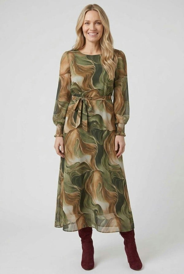 Izabel London Abstract Tie Waist A-Line Maxi Dress