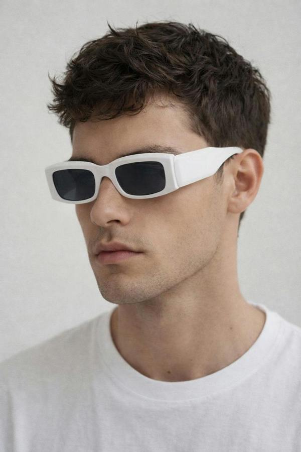 Chunky Rectangle Sunglasses with Extra Wide Arms in White - svnx