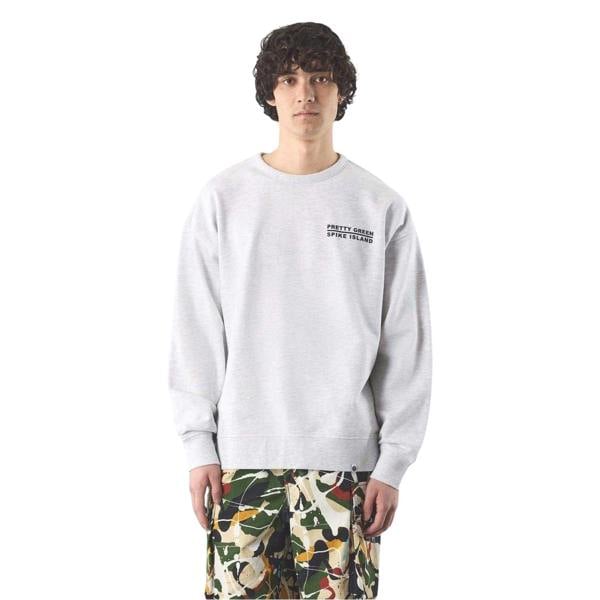 Pretty Green Mens Spike Island Lettering Sweatshirt - Light Grey - 