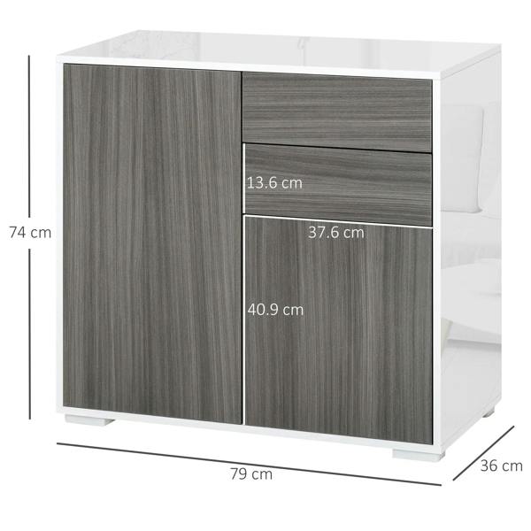 Grey sideboard cabinet with two-door base and two-drawer upper storage