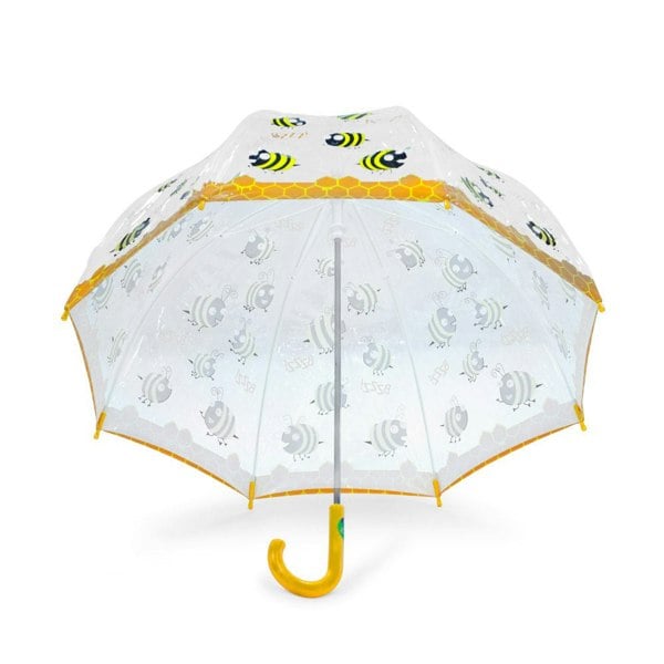 Bugzz Kids Happy Bee Print Transparent and Yellow Umbrella Under Canopy