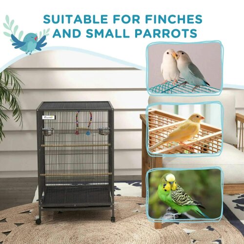 Bobobiy Bird Cage, Budgie Cage, with Rolling Stand, for Small Birds - Grey