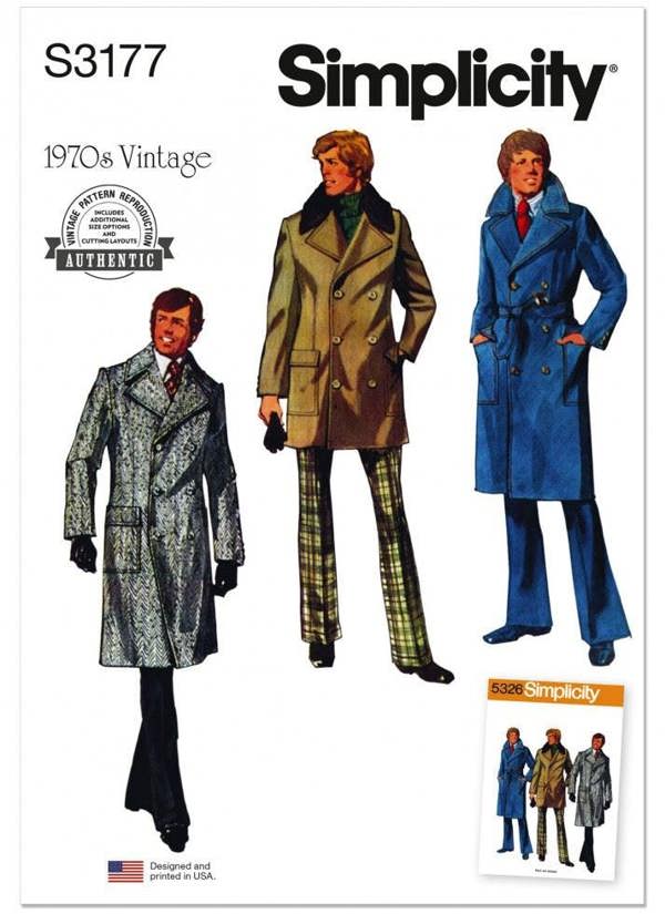 Simplicity Sewing Pattern 3177, Coats, Belts, Vintage Style for Men, AA (34-36-38-40-42) - Intermediate