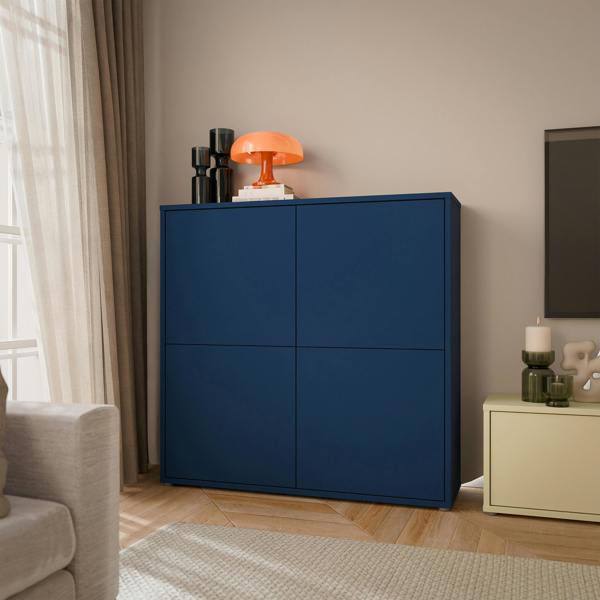 Furniture To Go Alice Springs 4 Door Large Storage Cabinet with Push-to-Open Doors in Night Blue