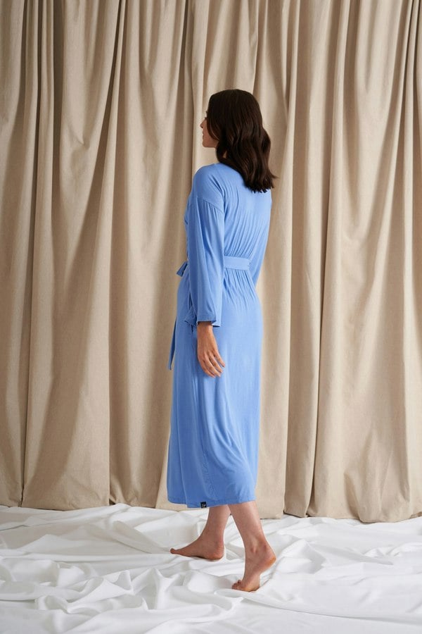 Pretty You London Women's Bamboo Frill Kimono Robe Dressing Gown in Cornflower Blue