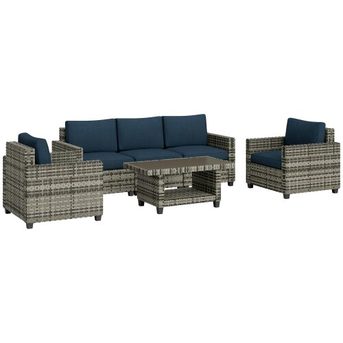 Wyld Haus Sacoel Navy Blue and Grey Rattan 5 Seater Outdoor Sofa Set