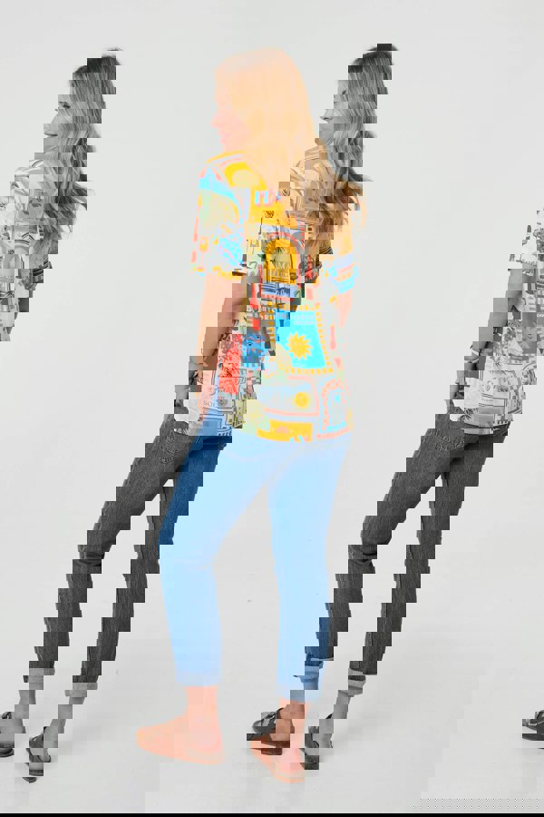 Orange | Printed Short Sleeve Curve Hem Shirt
