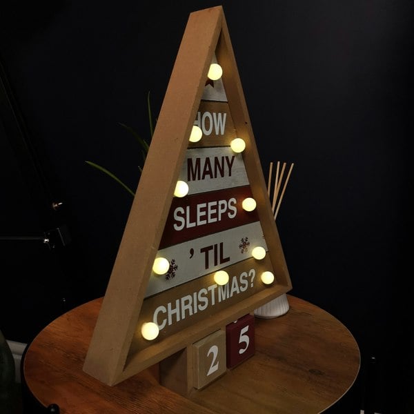Samuel Alexander 42cm Wooden Christmas Countdown Decoration with 10 Warm White LEDs