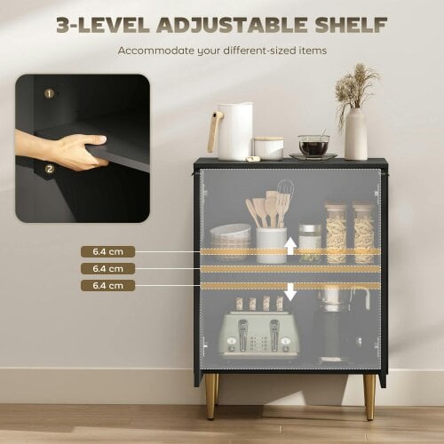 Wyld Haus Sutto Black Etched Sideboard 2 Ribbed Doors Gold Accents