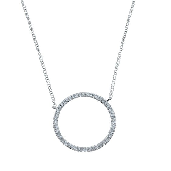 Reeves & Reeves 14K Large Solid Gold and Diamond Open Circle Necklace